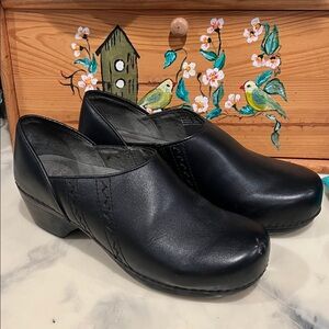 Dansko Black Leather Mules